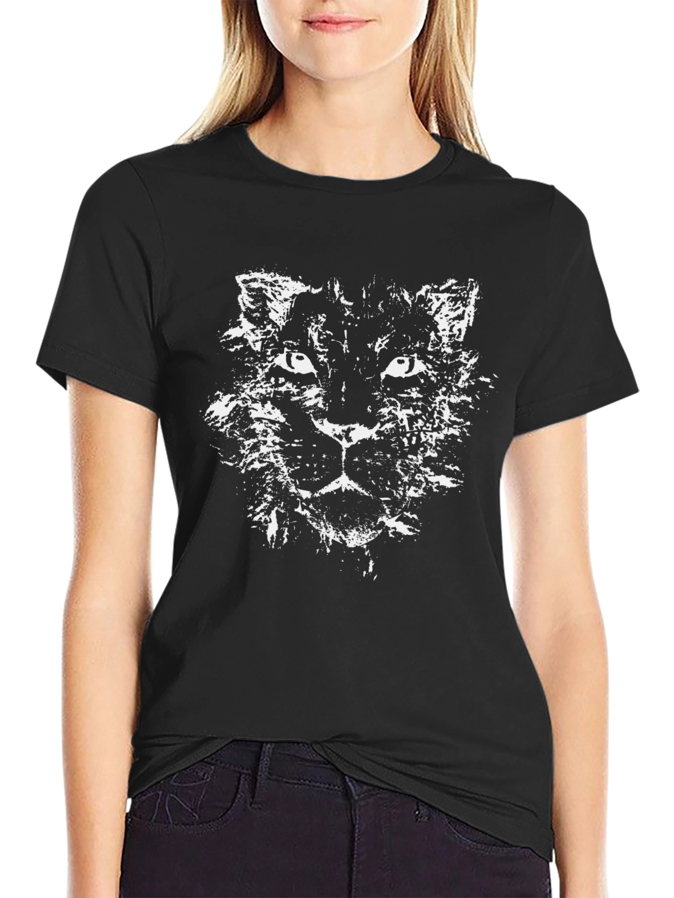 Black T-Shirt with Distressed Panther Graphic