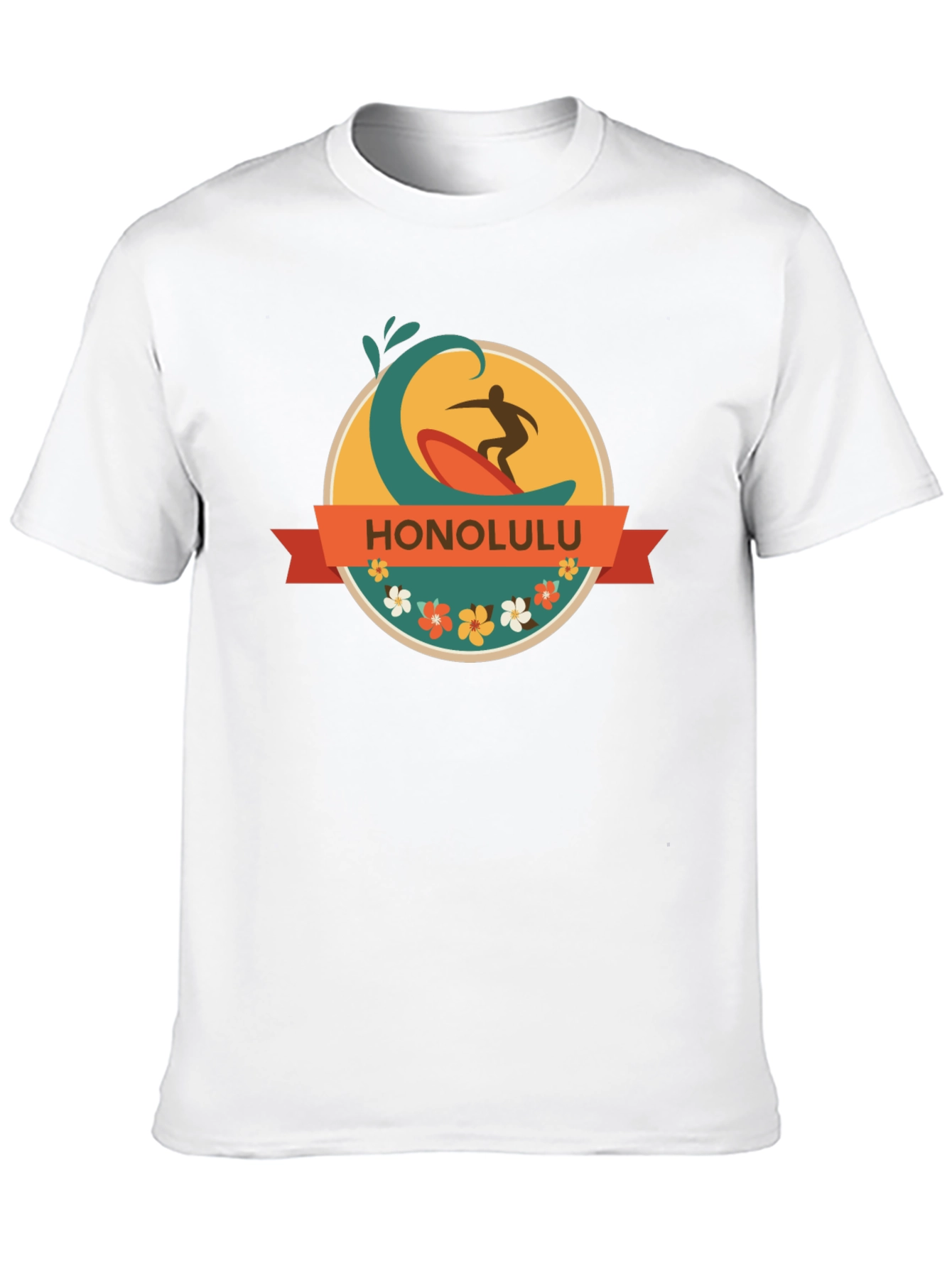 Honolulu Surfer Wave Graphic Tee - Black