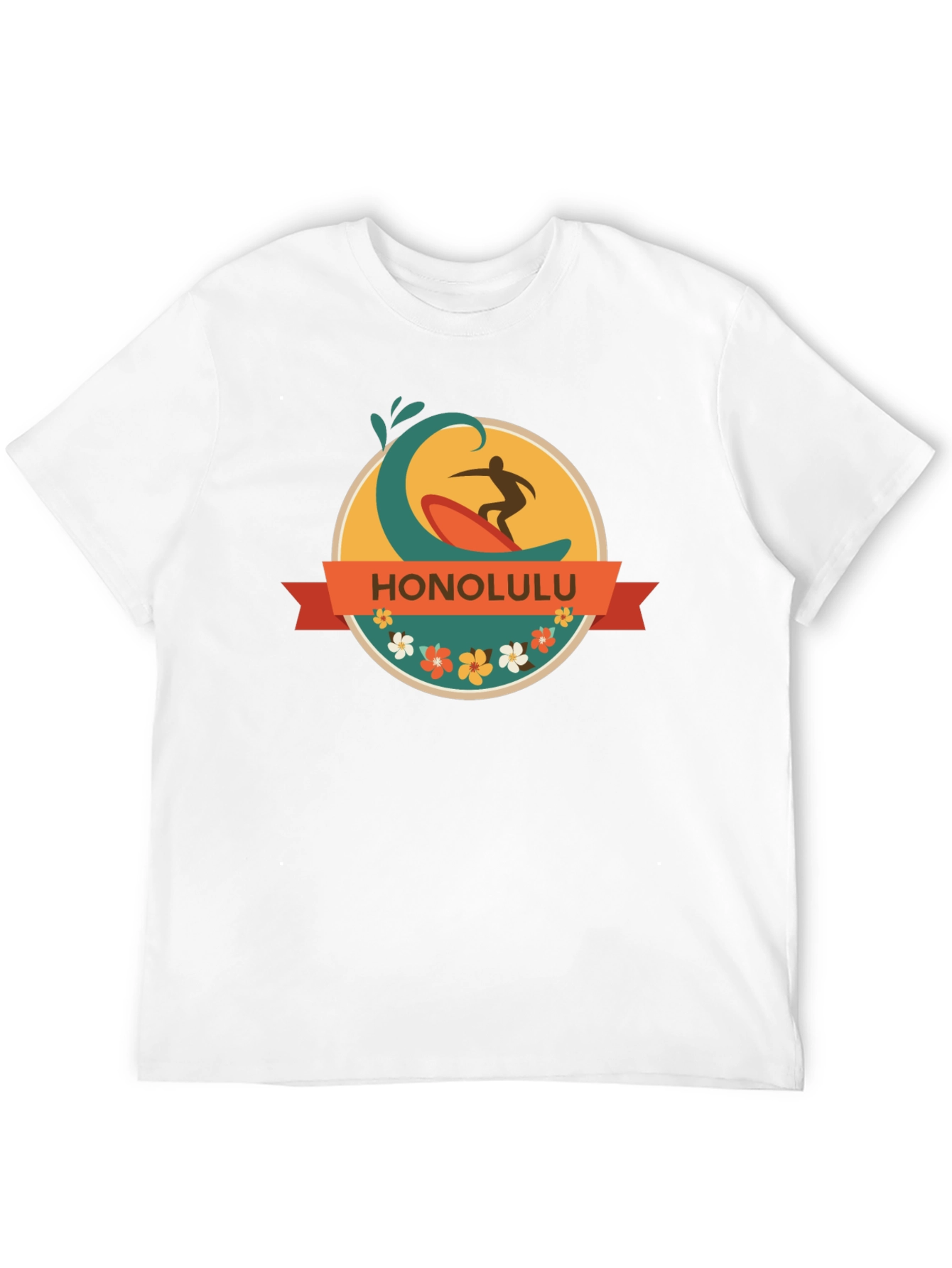 Honolulu Surfer Wave Graphic Tee - Black