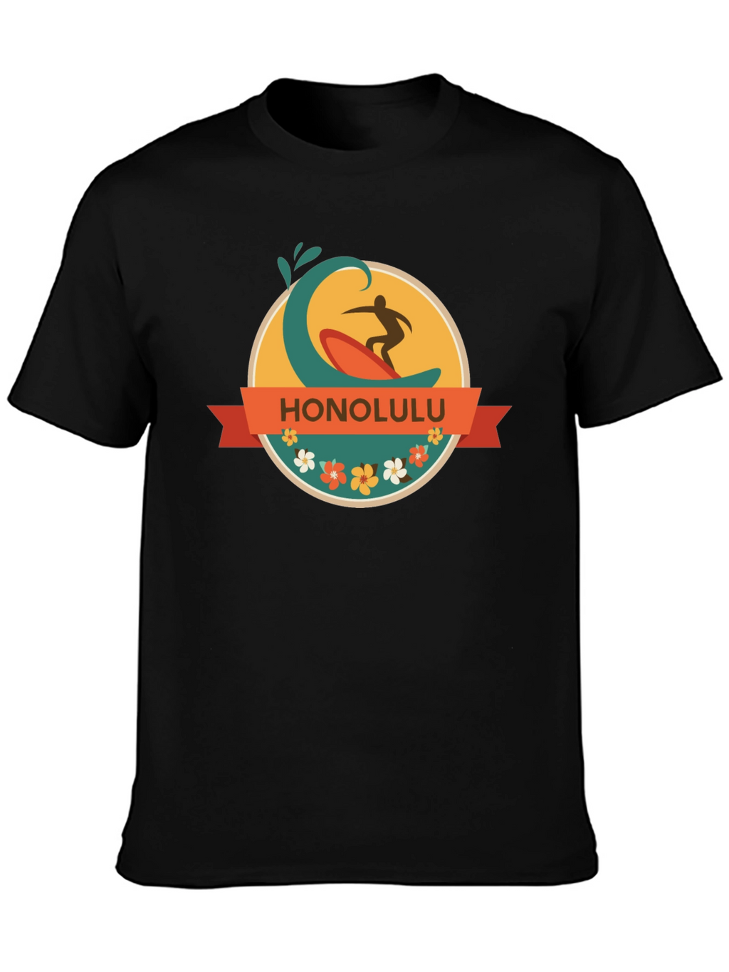 Honolulu Surfer Wave Graphic Tee - Black