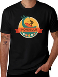 Honolulu Surfer Wave Graphic Tee - Black