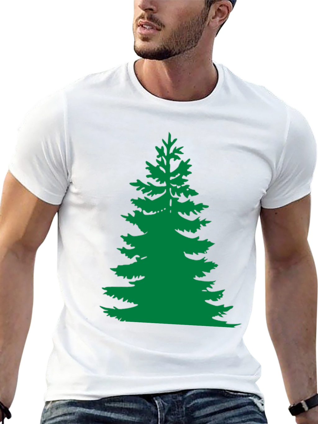 Green Pine Tree Graphic Black T-Shirt