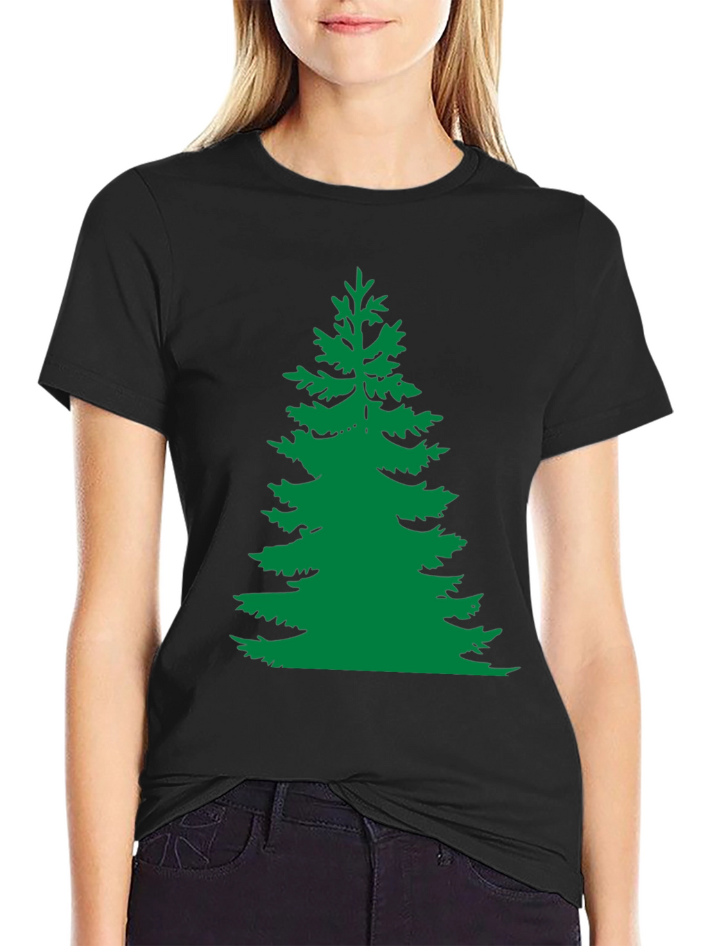 Green Pine Tree Graphic Black T-Shirt