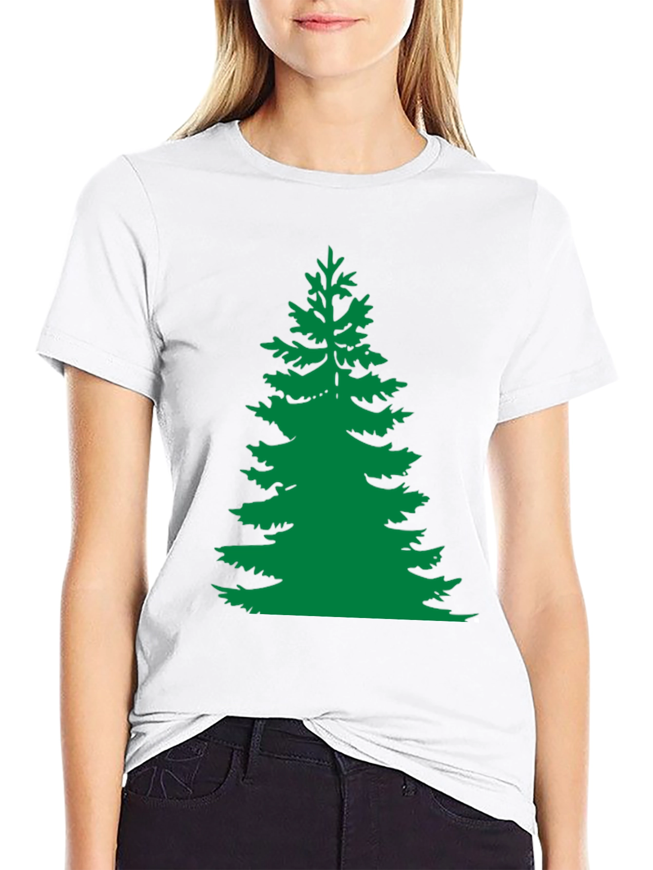 Green Pine Tree Graphic Black T-Shirt