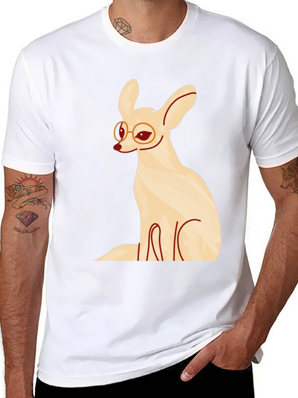 Fennec Fox with Glasses Graphic T-Shirt