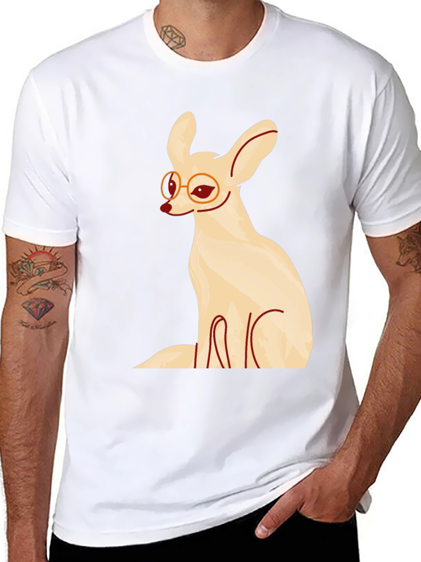 Fennec Fox with Glasses Graphic T-Shirt