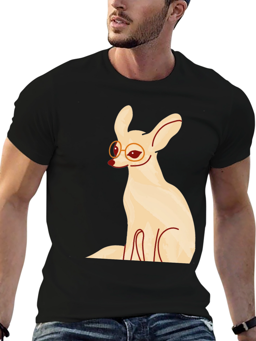 Fennec Fox with Glasses Graphic T-Shirt