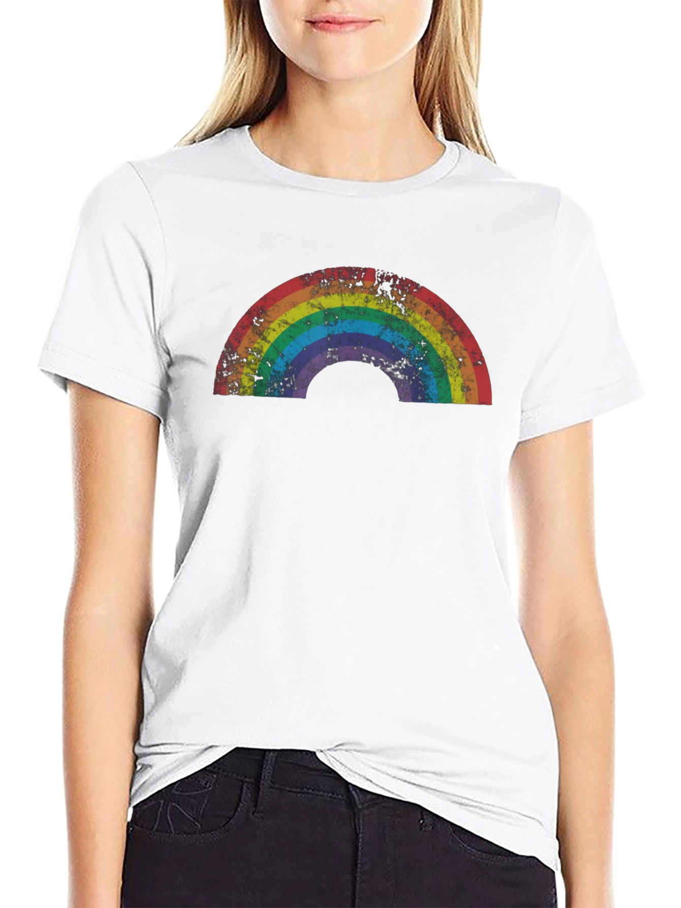 Retro Rainbow Graphic Tee - Black Cotton T-Shirt