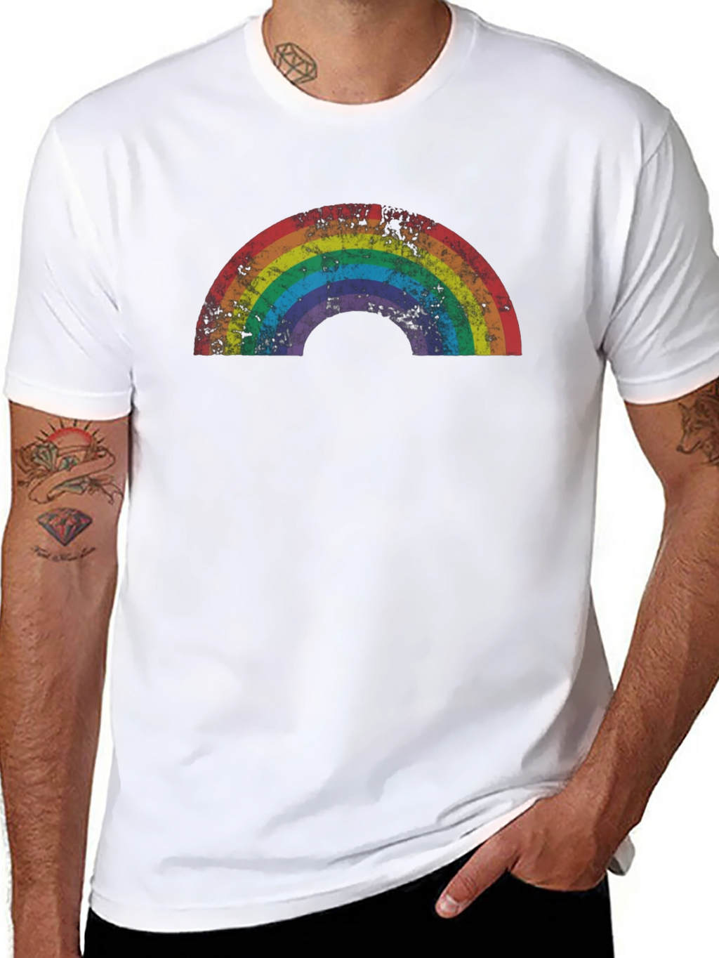 Retro Rainbow Graphic Tee - Black Cotton T-Shirt