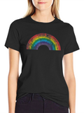 Retro Rainbow Graphic Tee - Black Cotton T-Shirt