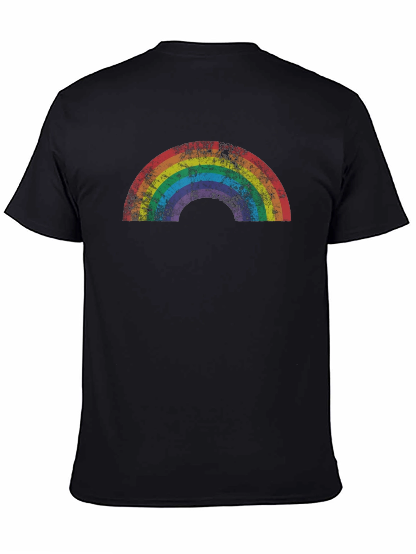 Retro Rainbow Graphic Tee - Black Cotton T-Shirt