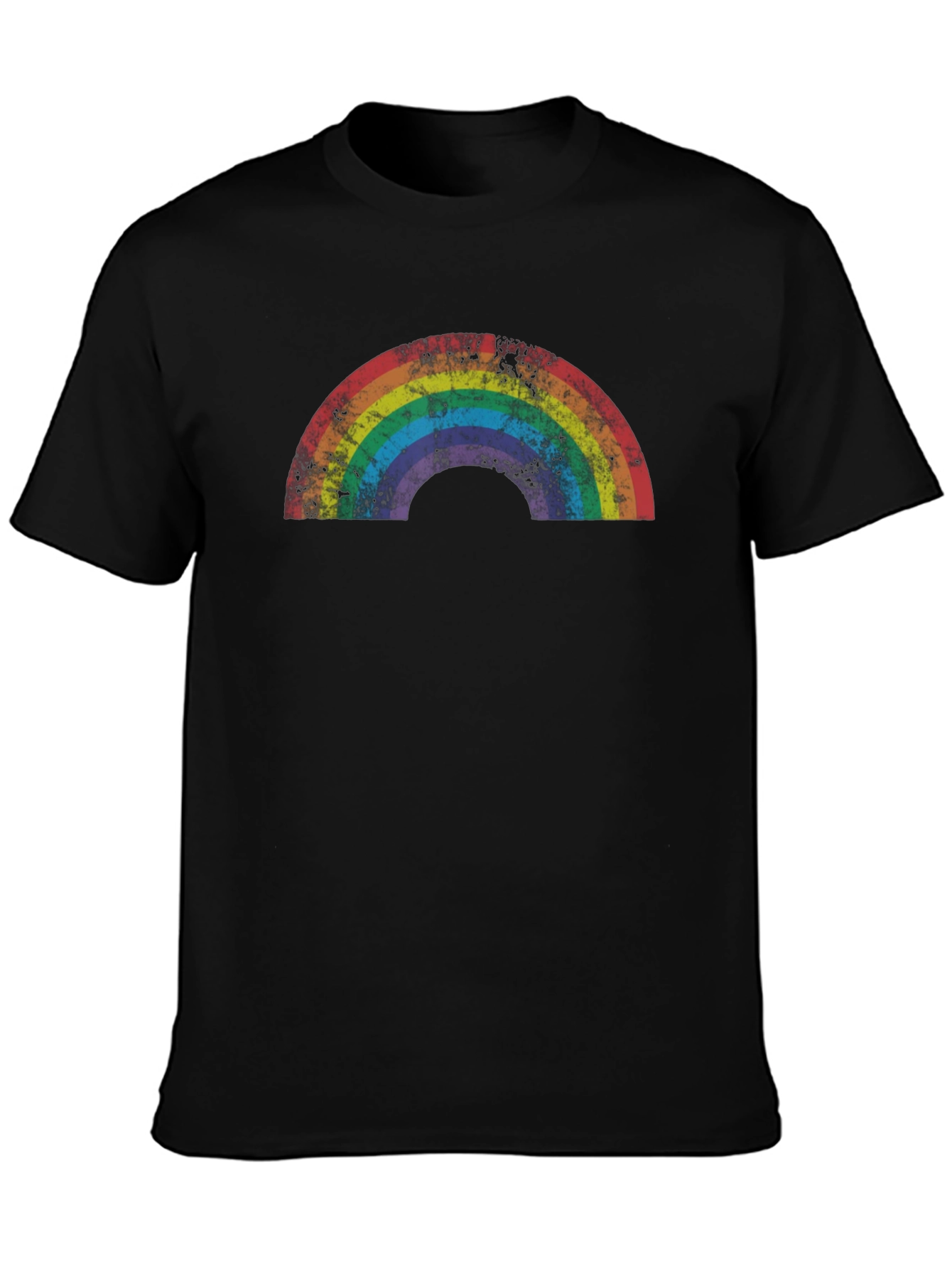 Retro Rainbow Graphic Tee - Black Cotton T-Shirt