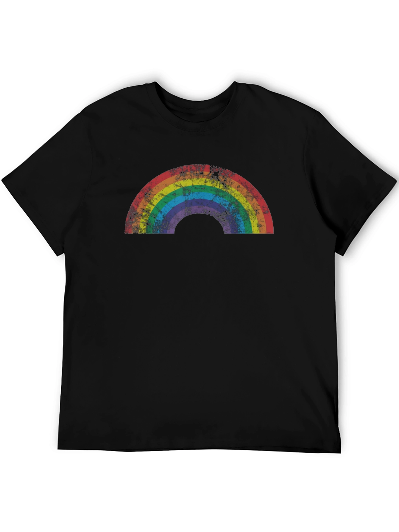 Retro Rainbow Graphic Tee - Black Cotton T-Shirt