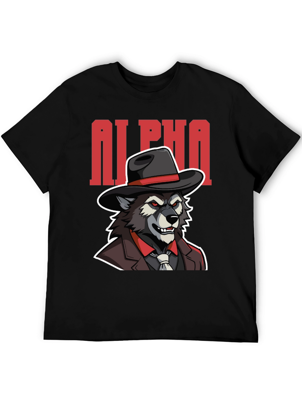 Alpha Wolf Gangster Graphic Tee - Black