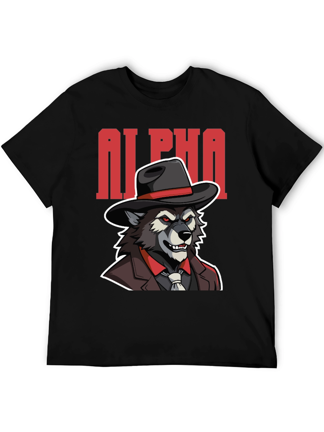Alpha Wolf Gangster Graphic Tee - Black