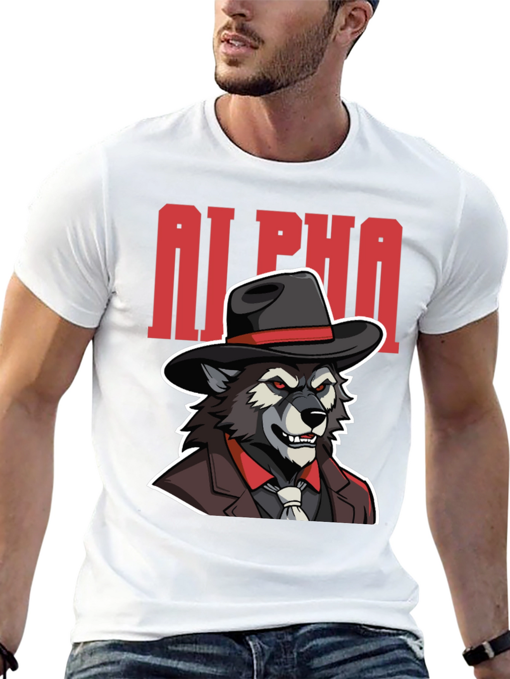 Alpha Wolf Gangster Graphic Tee - Black