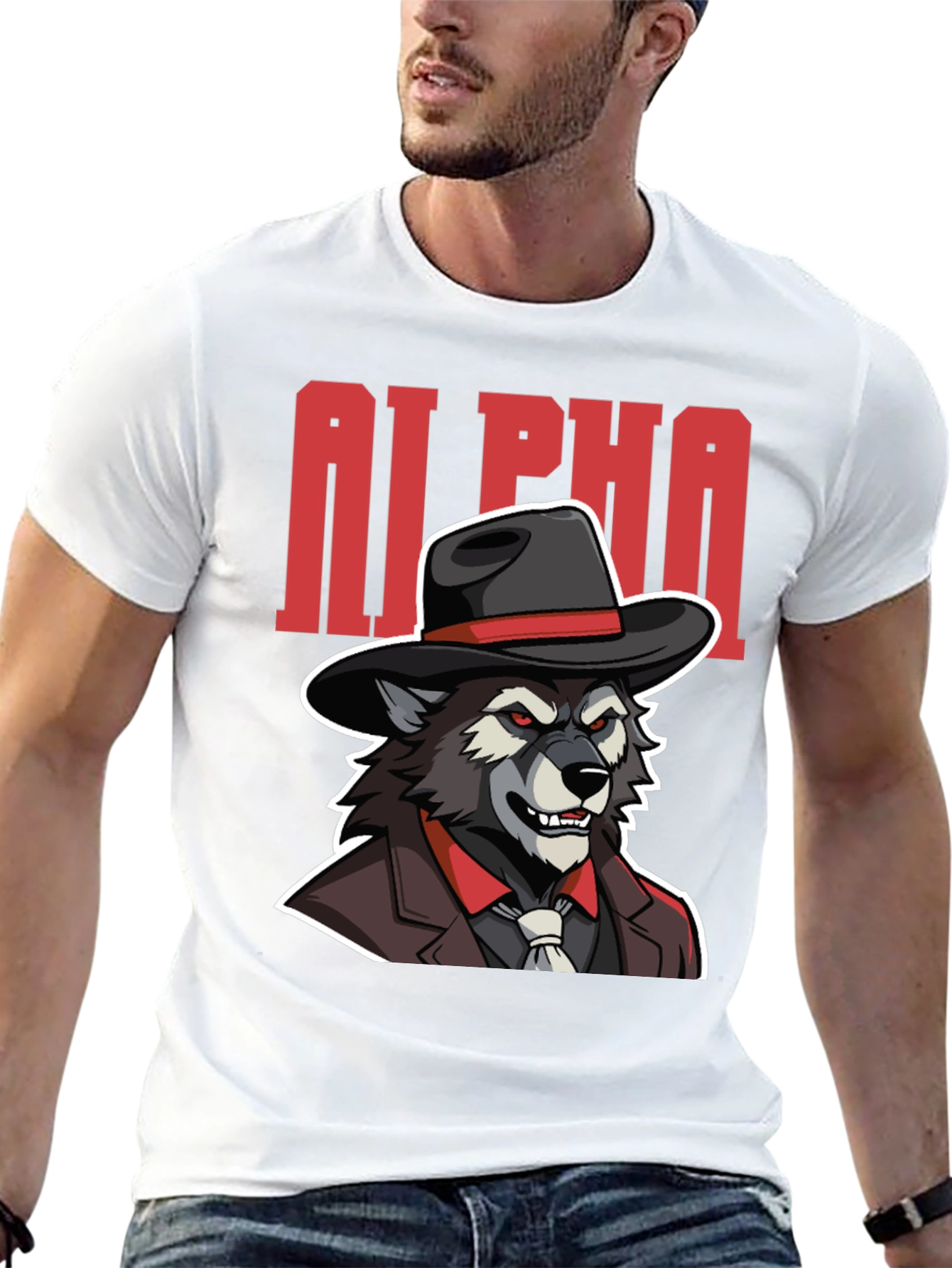 Alpha Wolf Gangster Graphic Tee - Black