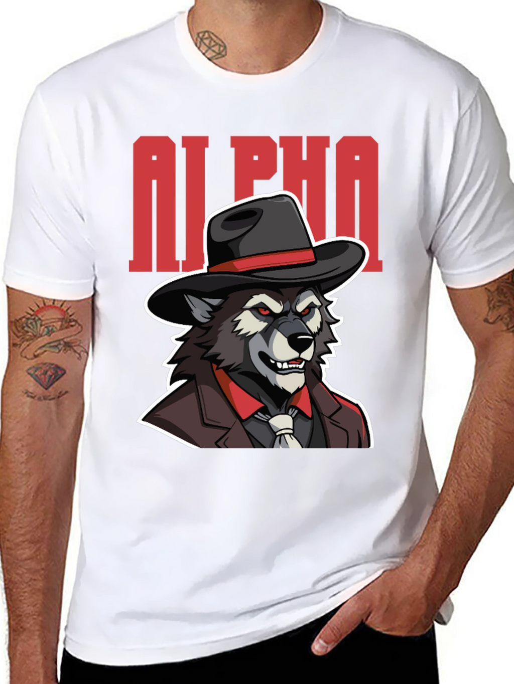 Alpha Wolf Gangster Graphic Tee - Black