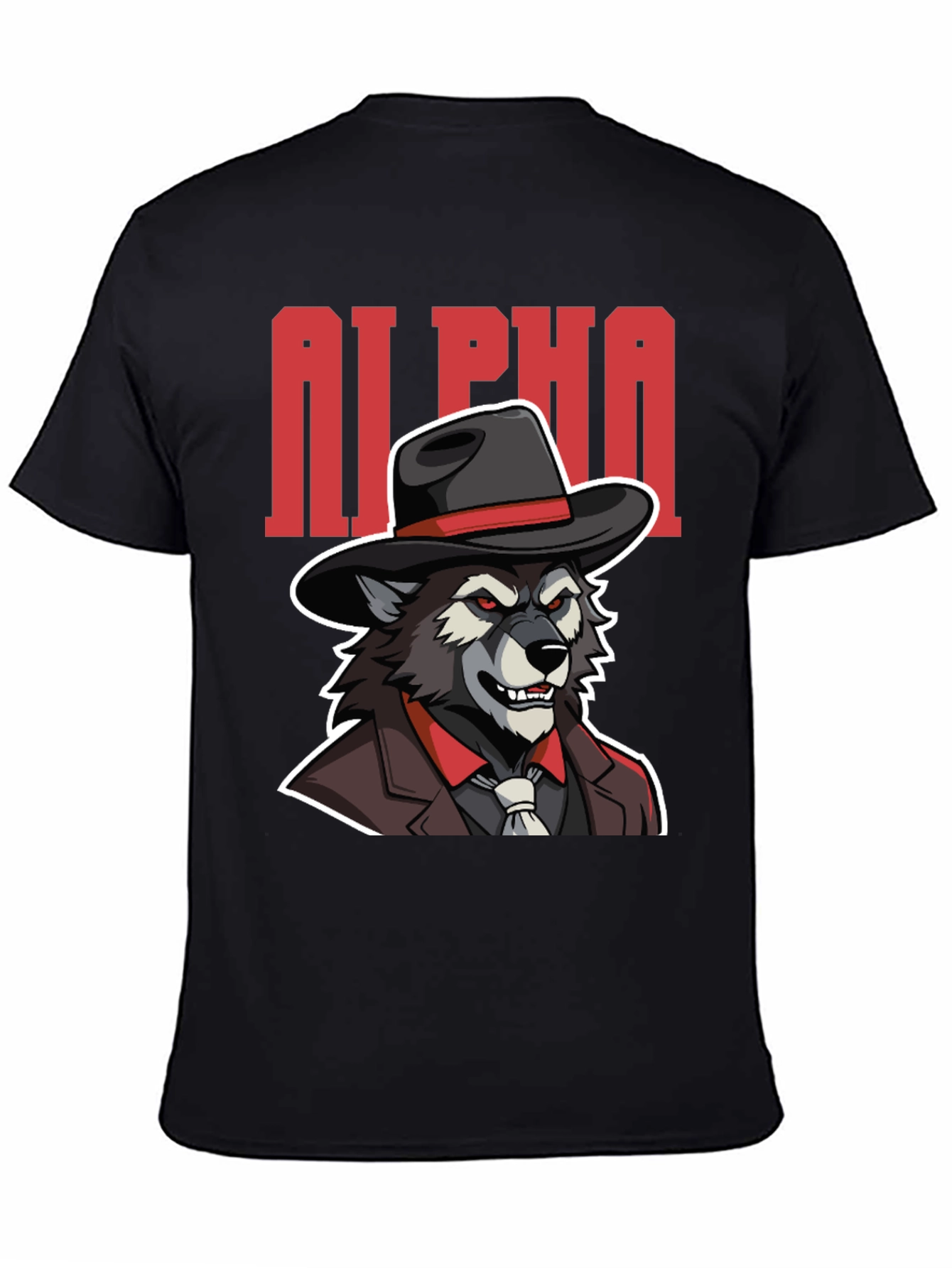 Alpha Wolf Gangster Graphic Tee - Black