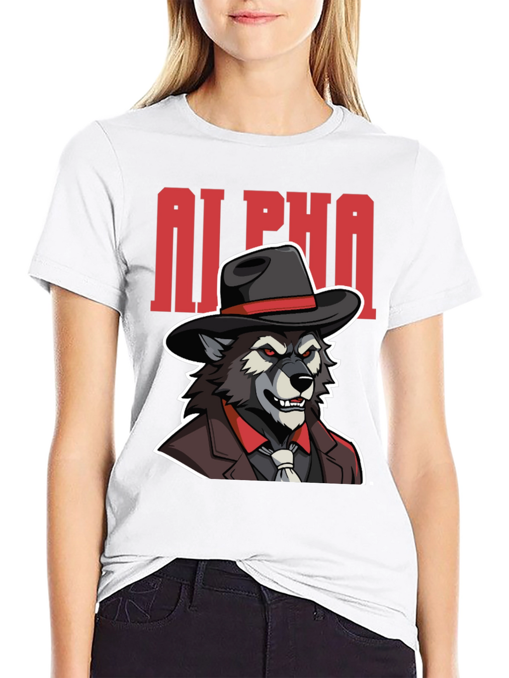 Alpha Wolf Gangster Graphic Tee - Black