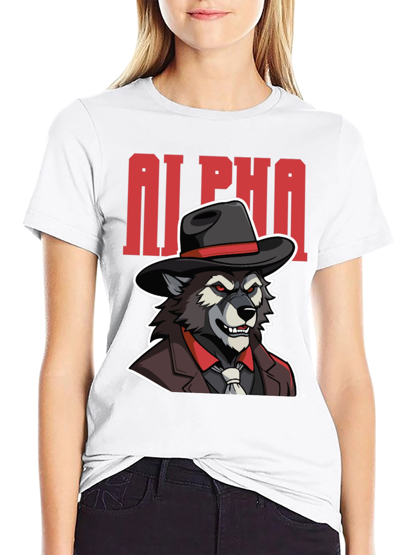 Alpha Wolf Gangster Graphic Tee - Black