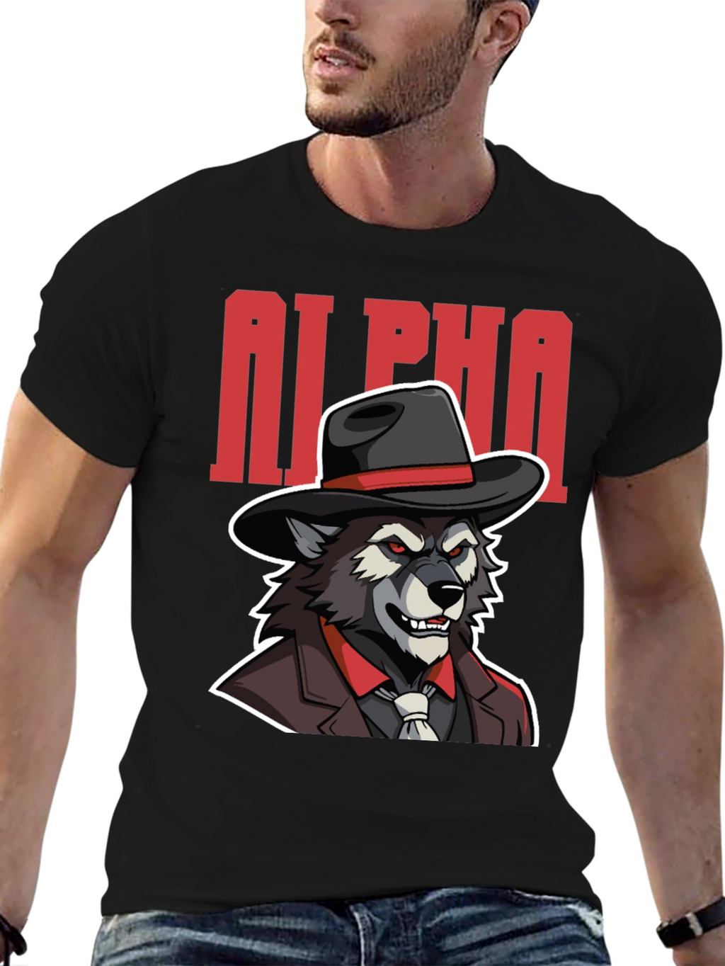 Alpha Wolf Gangster Graphic Tee - Black