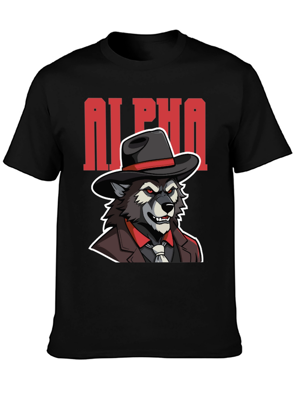 Alpha Wolf Gangster Graphic Tee - Black
