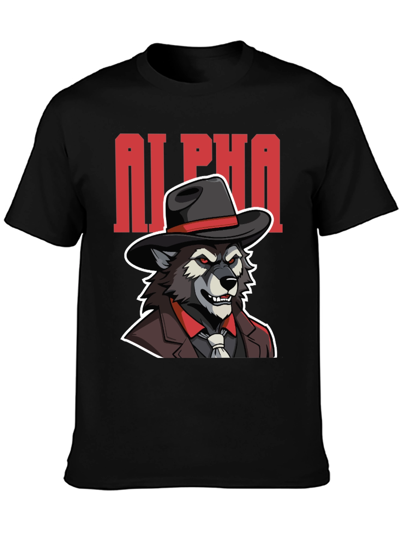 Alpha Wolf Gangster Graphic Tee - Black