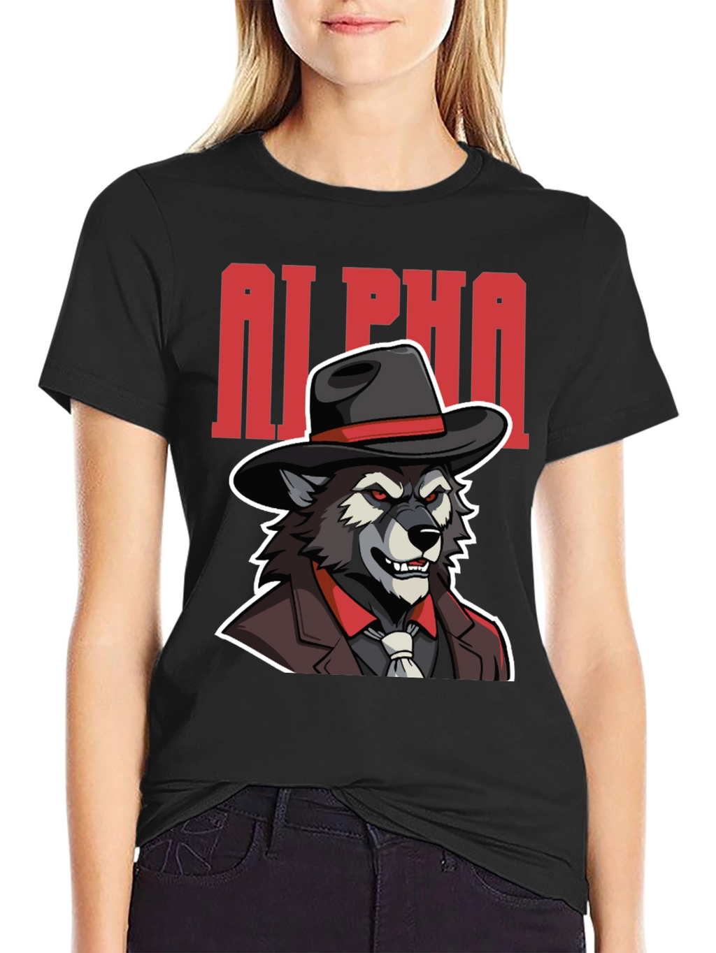 Alpha Wolf Gangster Graphic Tee - Black