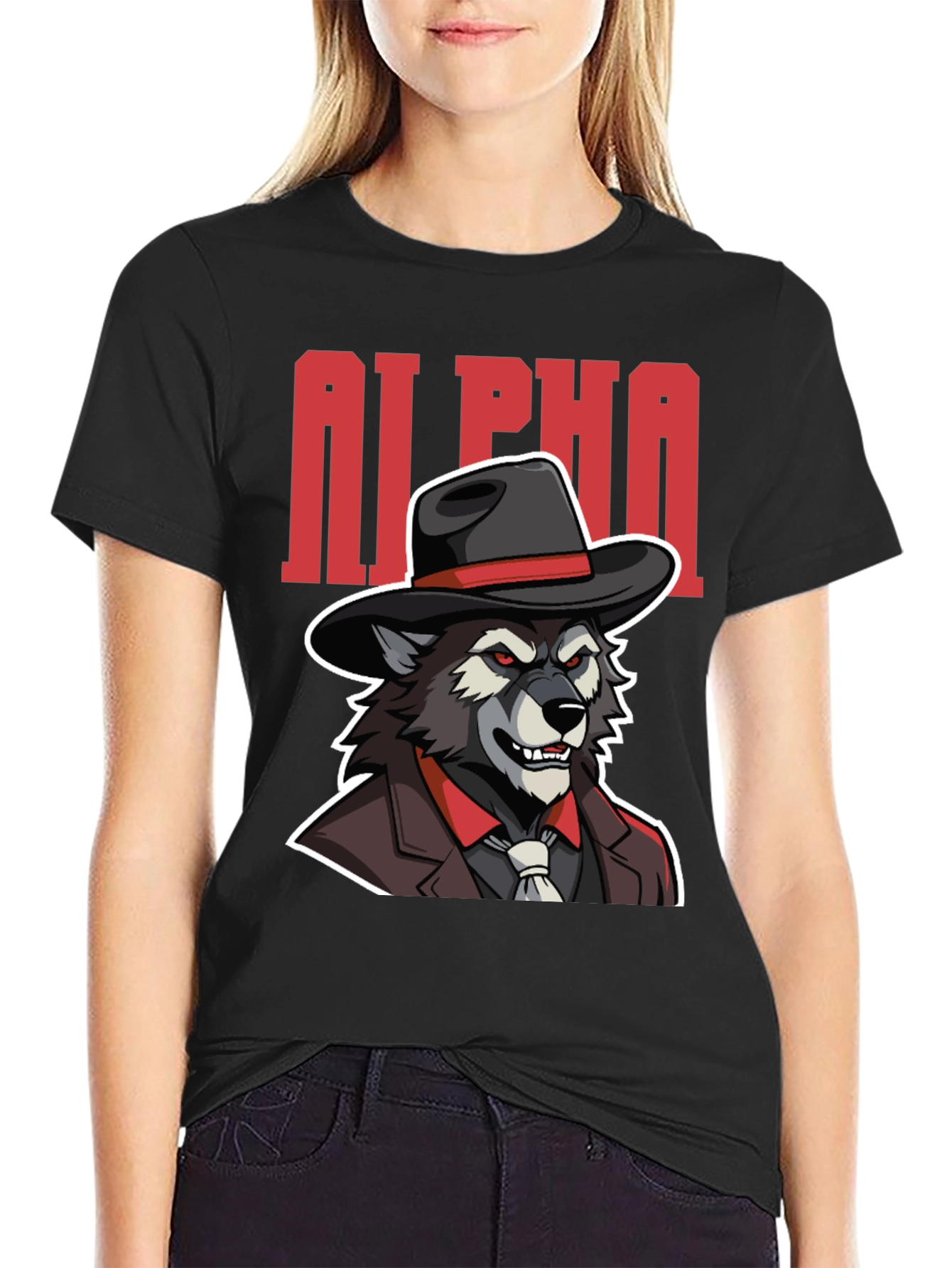 Alpha Wolf Gangster Graphic Tee - Black