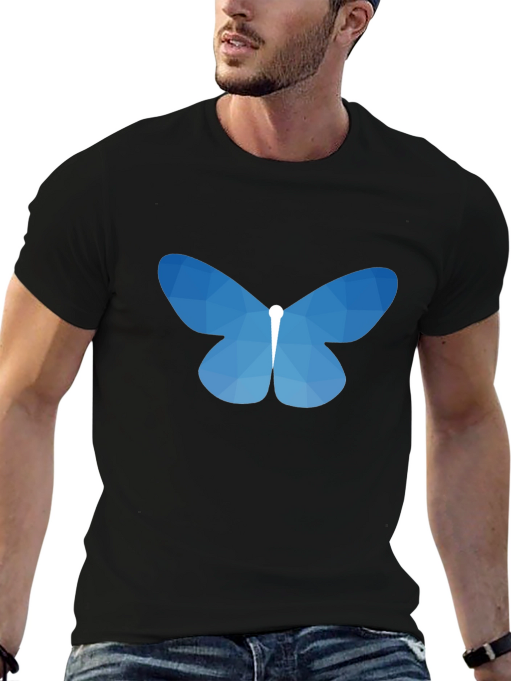 Geometric Butterfly Graphic Tee - Black