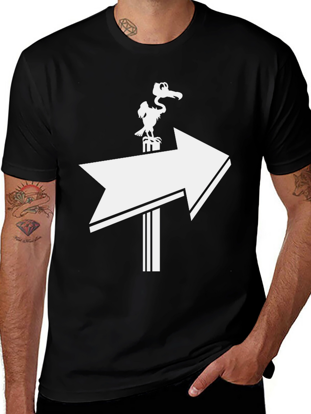 Arrow Direction Funny Bird Graphic T-Shirt