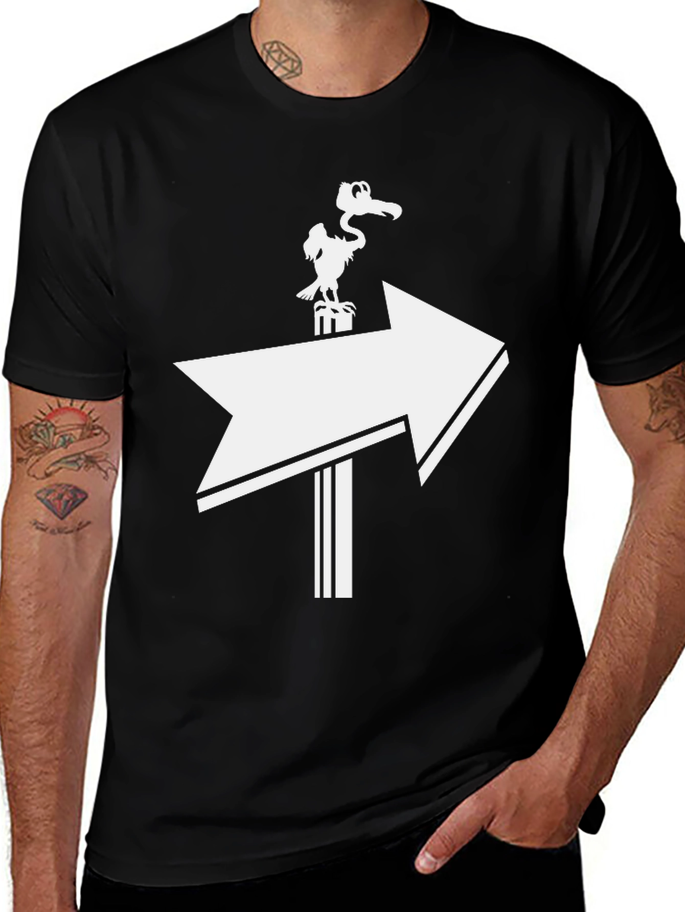 Arrow Direction Funny Bird Graphic T-Shirt