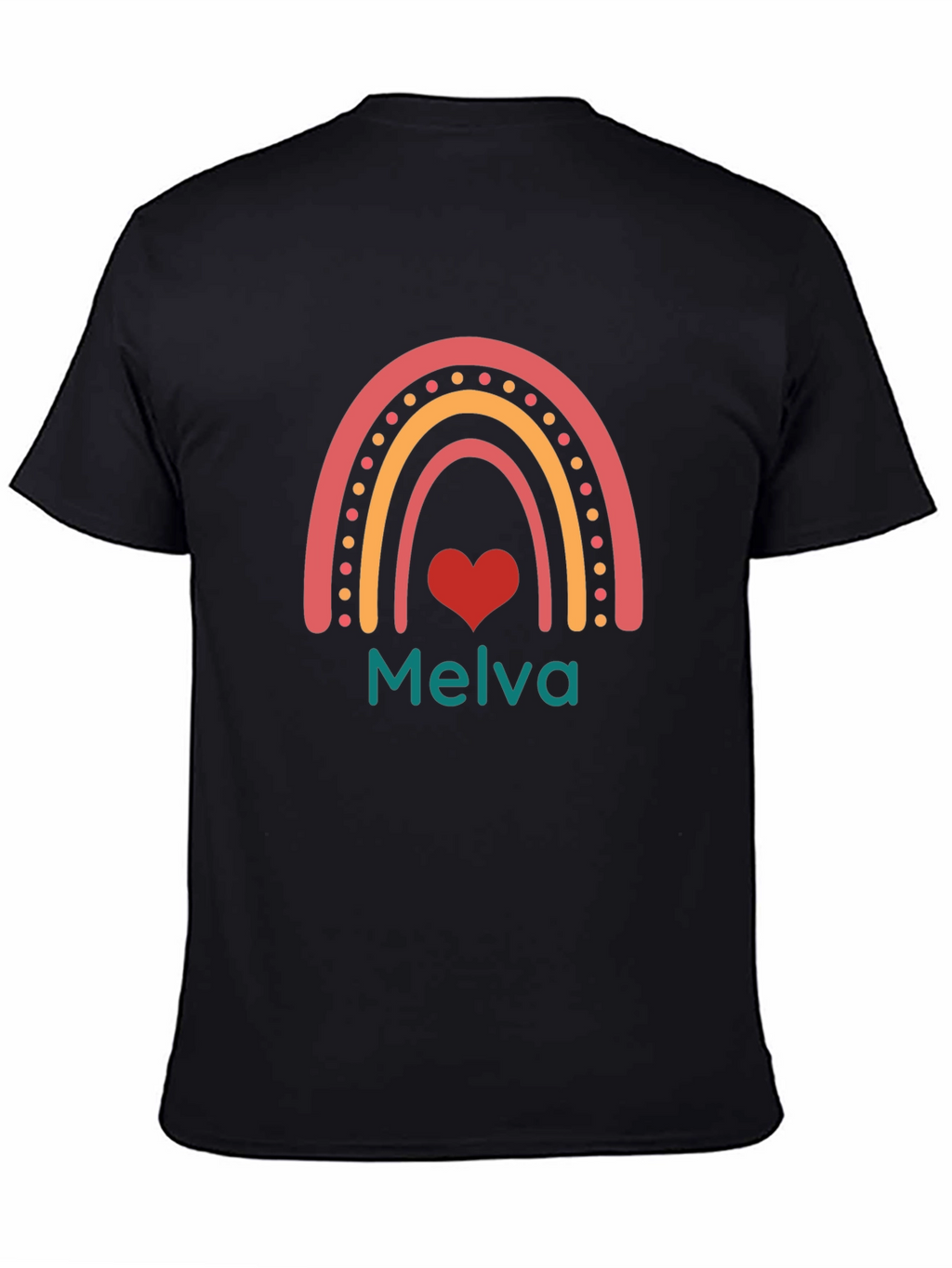 Melva Rainbow Heart Black Tee - Personalized Gift
