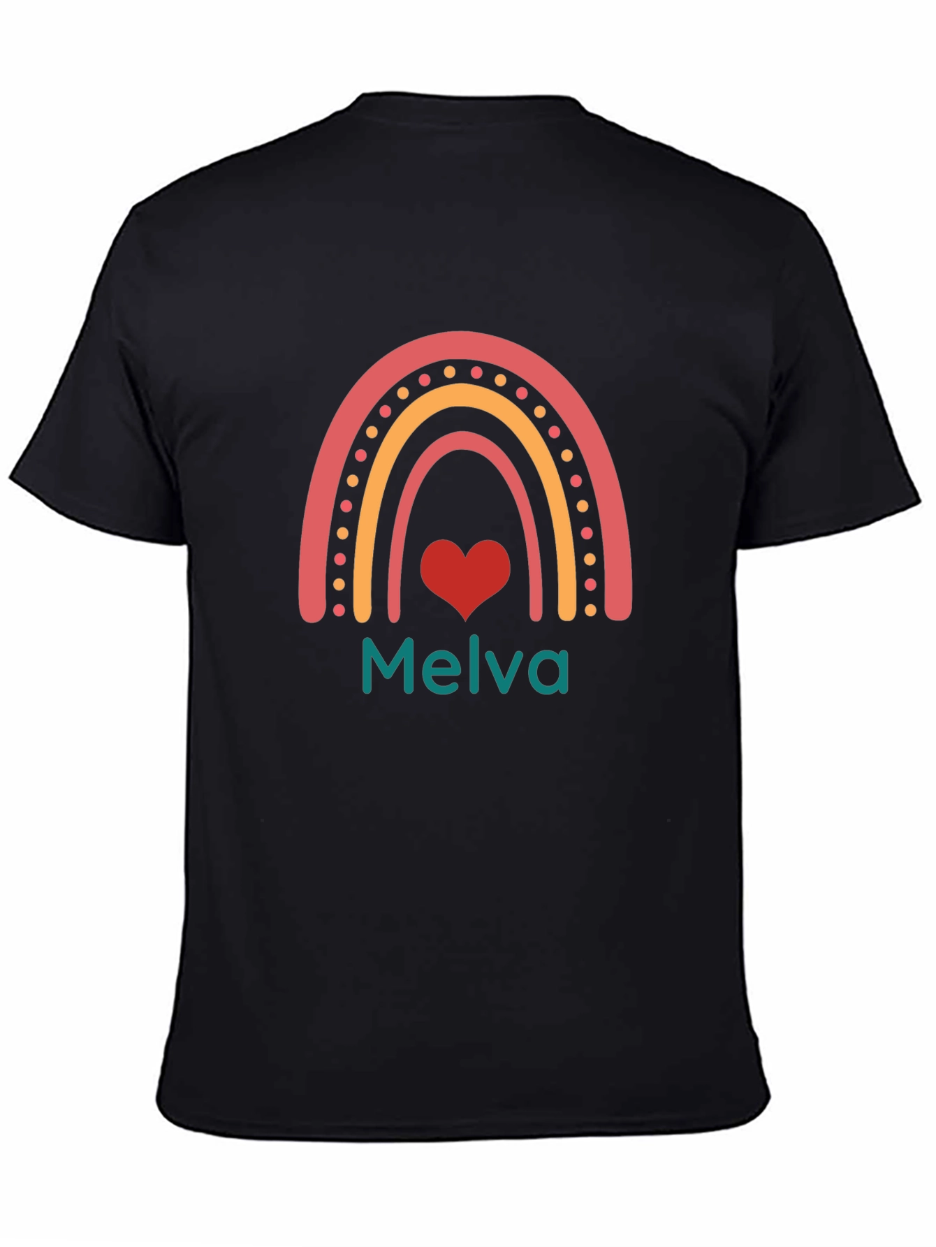 Melva Rainbow Heart Black Tee - Personalized Gift