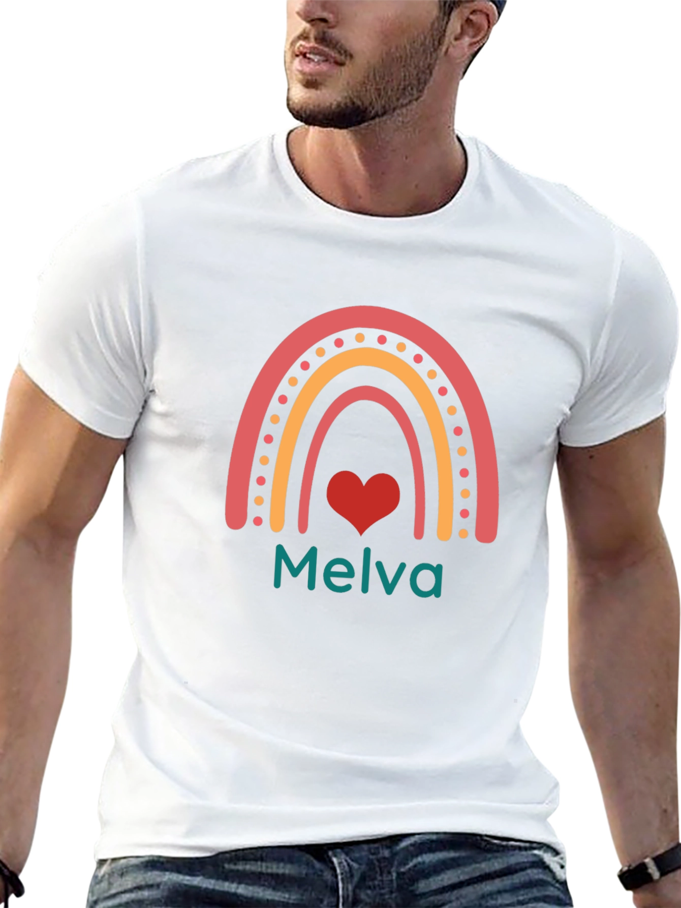 Melva Rainbow Heart Black Tee - Personalized Gift