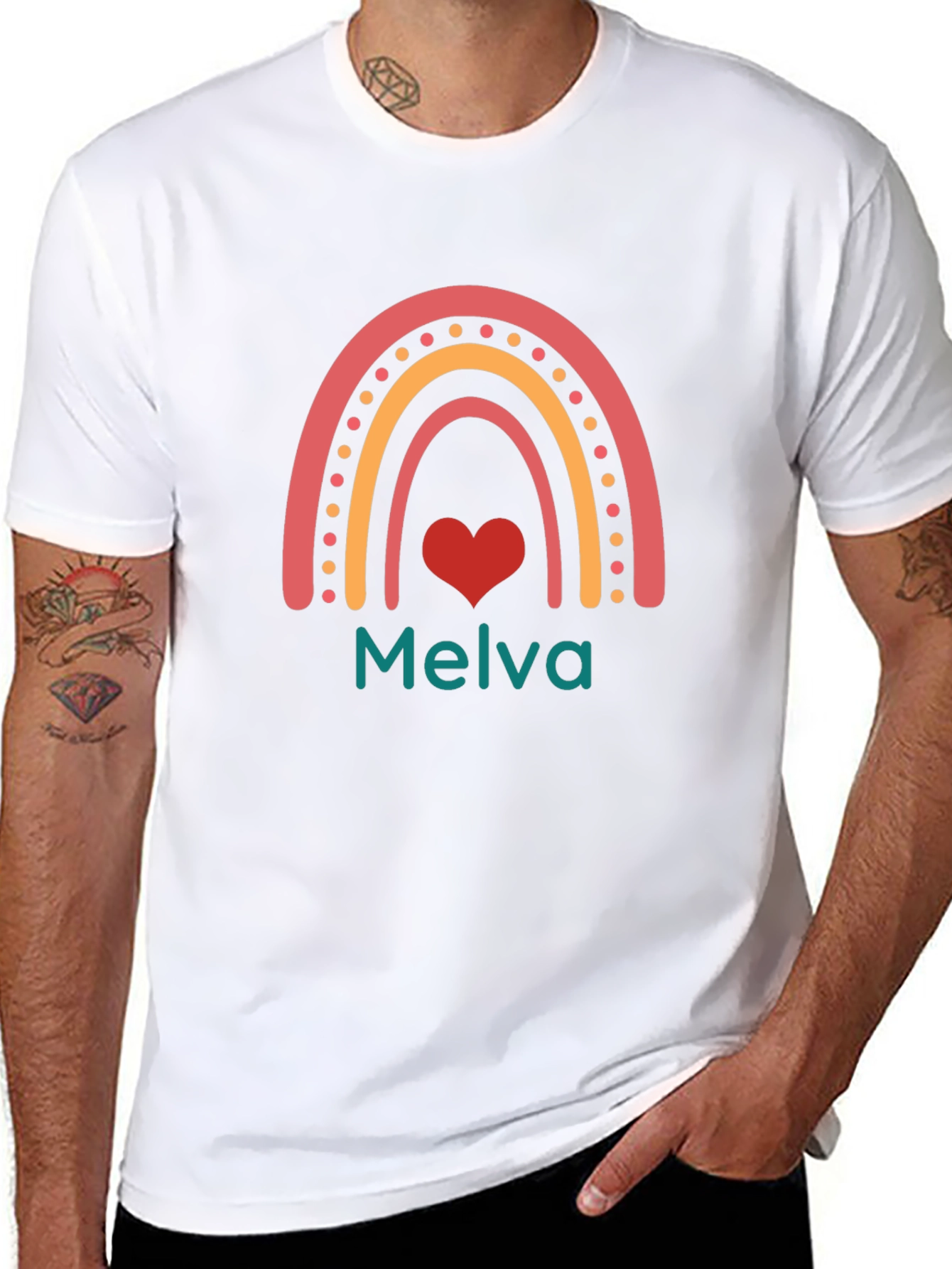 Melva Rainbow Heart Black Tee - Personalized Gift