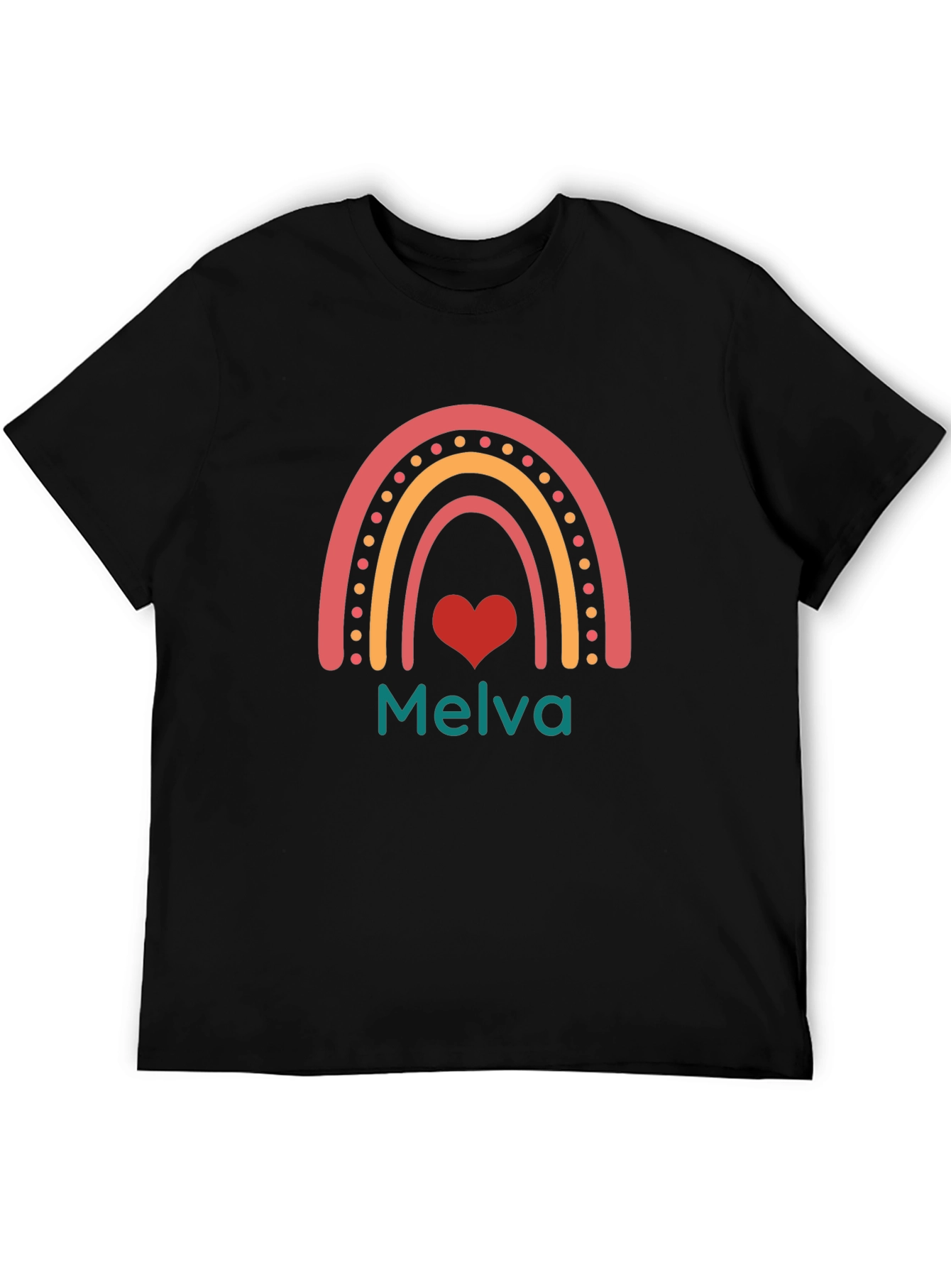 Melva Rainbow Heart Black Tee - Personalized Gift
