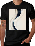 Stylish Black T-Shirt with Abstract Wave Design