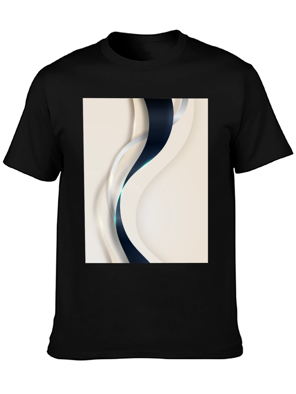 Stylish Black T-Shirt with Abstract Wave Design