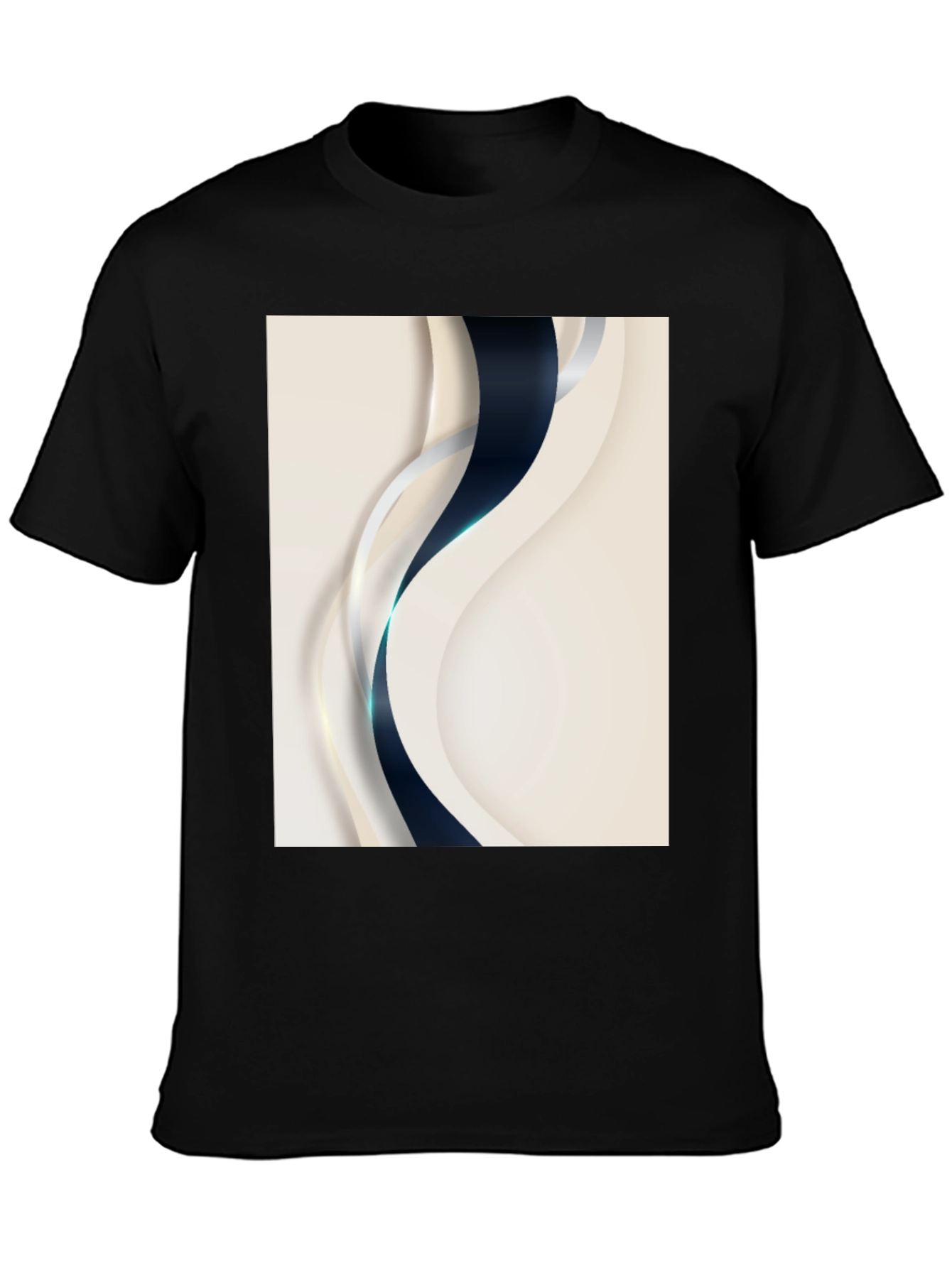 Stylish Black T-Shirt with Abstract Wave Design