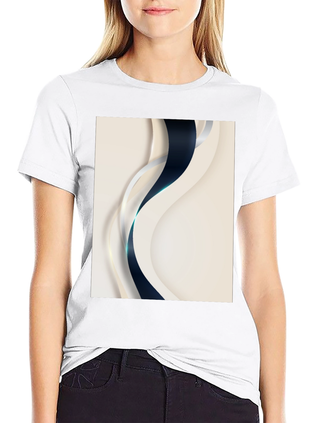 Stylish Black T-Shirt with Abstract Wave Design