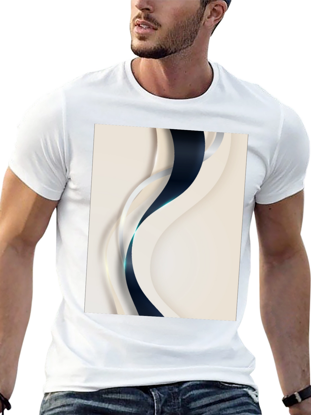 Stylish Black T-Shirt with Abstract Wave Design