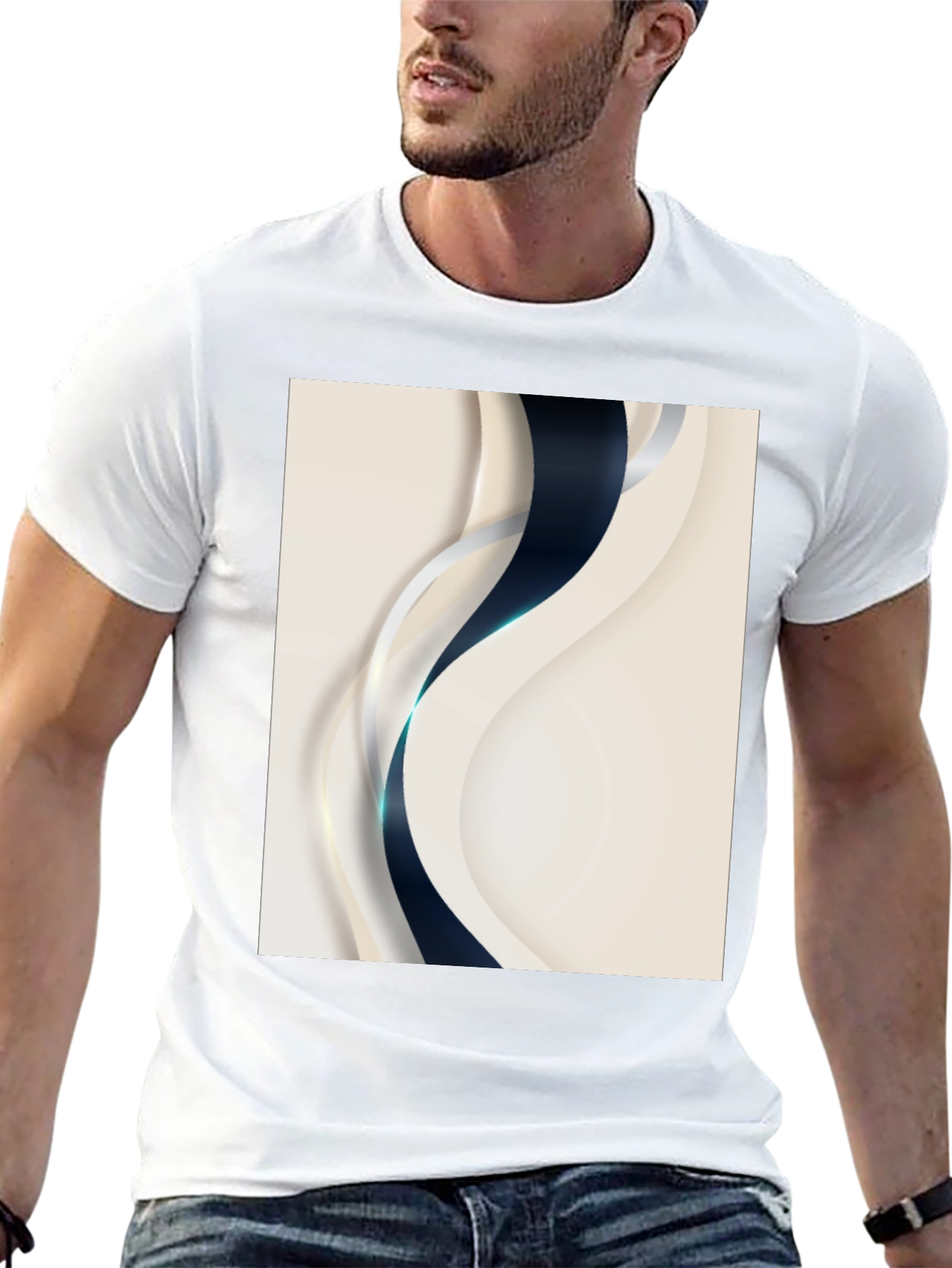 Stylish Black T-Shirt with Abstract Wave Design