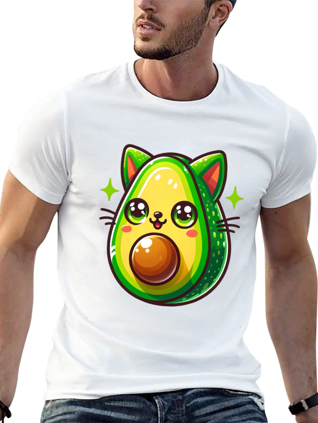 Avocado Cat Graphic Tee - Unisex Black T-Shirt