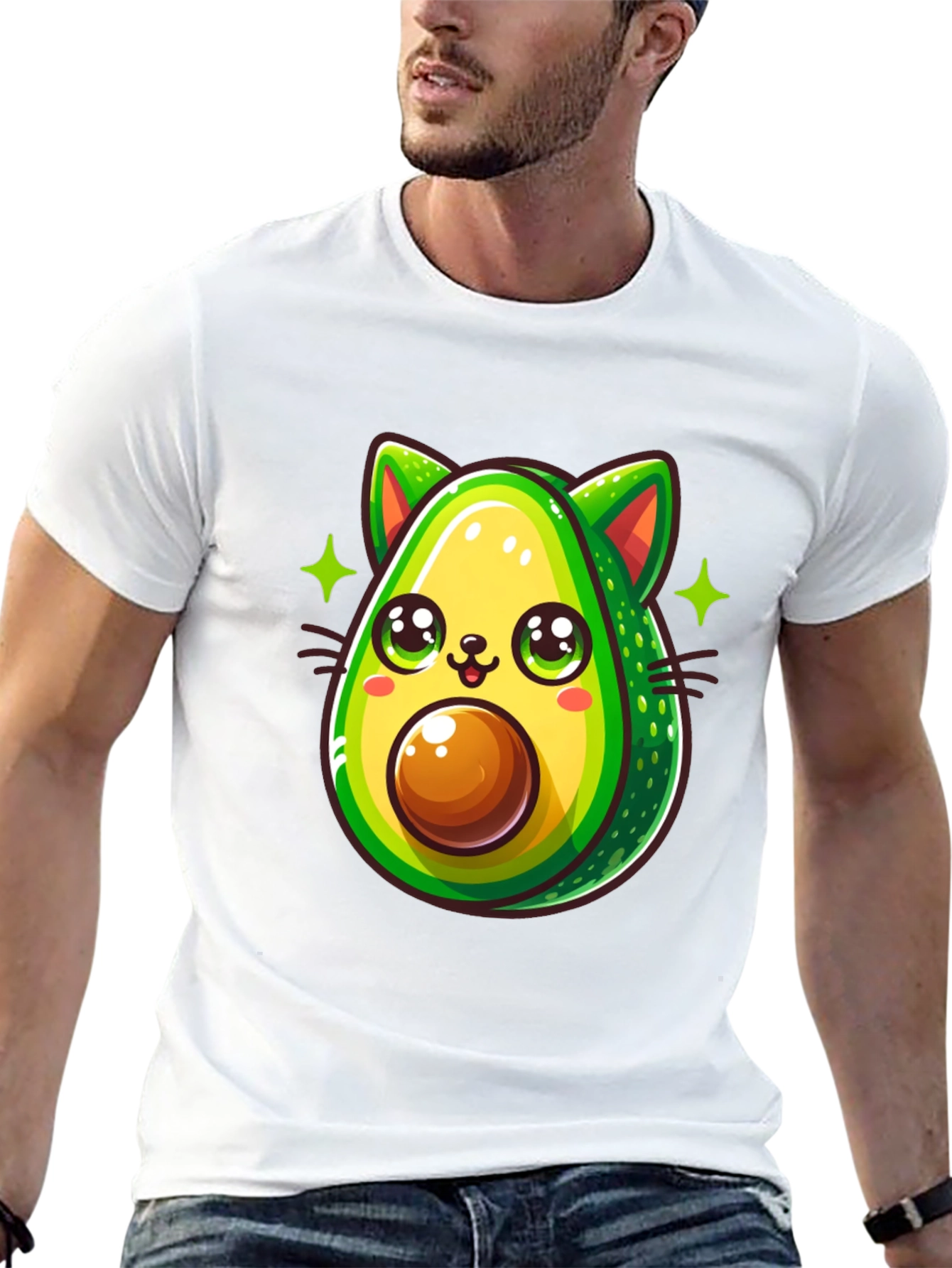 Avocado Cat Graphic Tee - Unisex Black T-Shirt