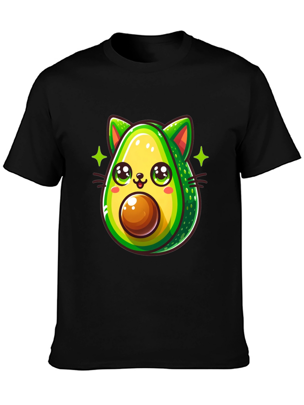 Avocado Cat Graphic Tee - Unisex Black T-Shirt