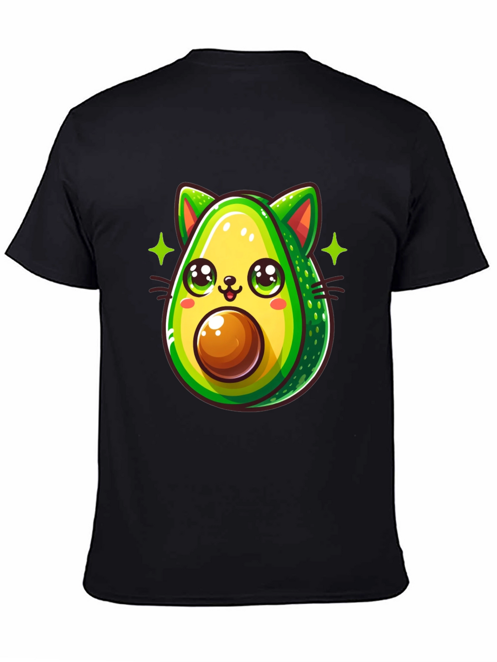 Avocado Cat Graphic Tee - Unisex Black T-Shirt