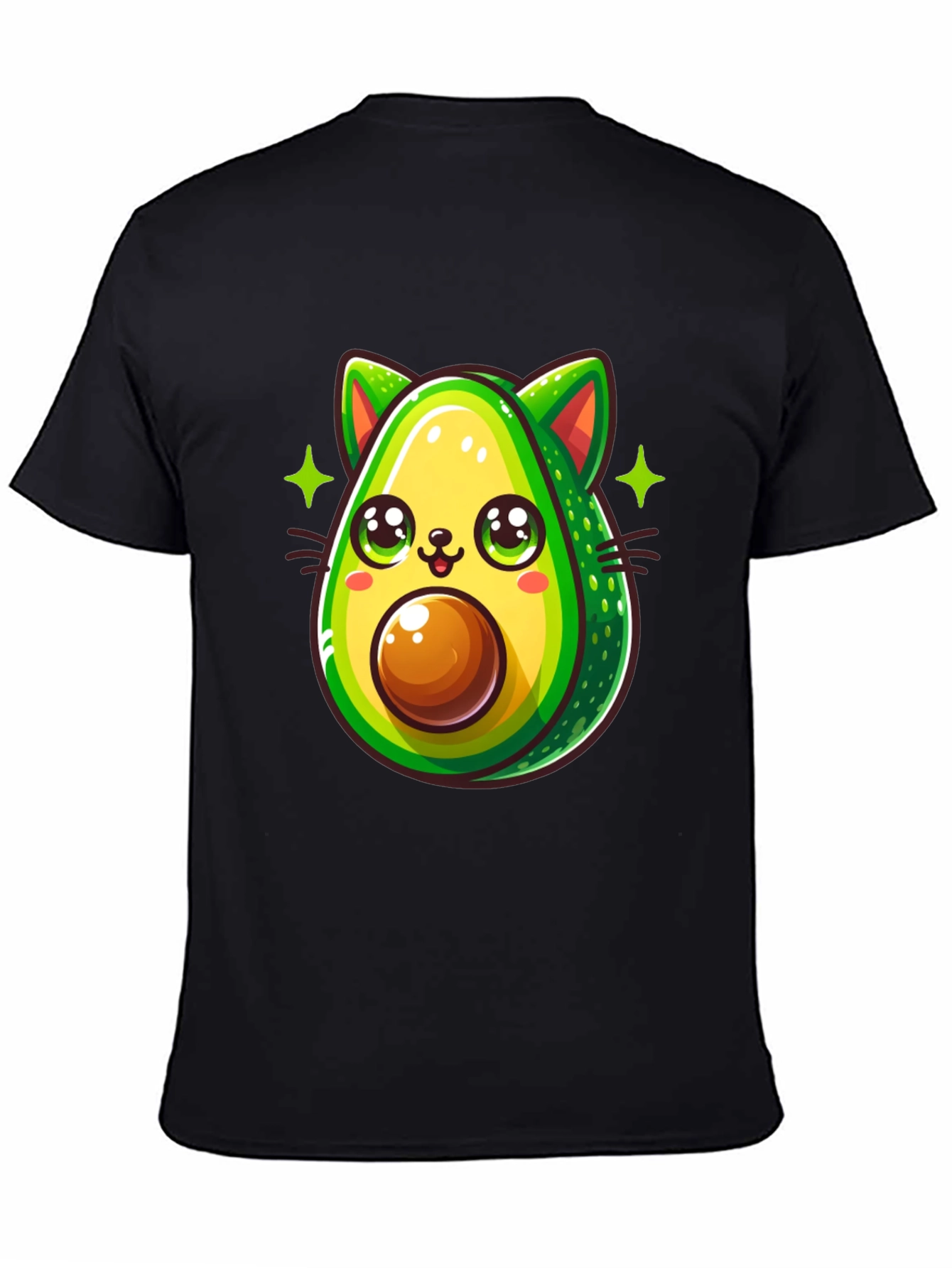 Avocado Cat Graphic Tee - Unisex Black T-Shirt