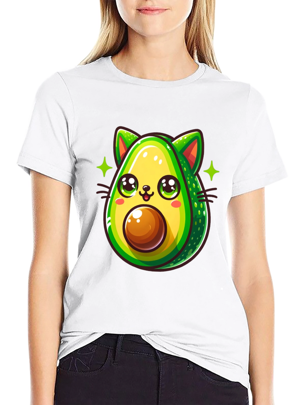 Avocado Cat Graphic Tee - Unisex Black T-Shirt